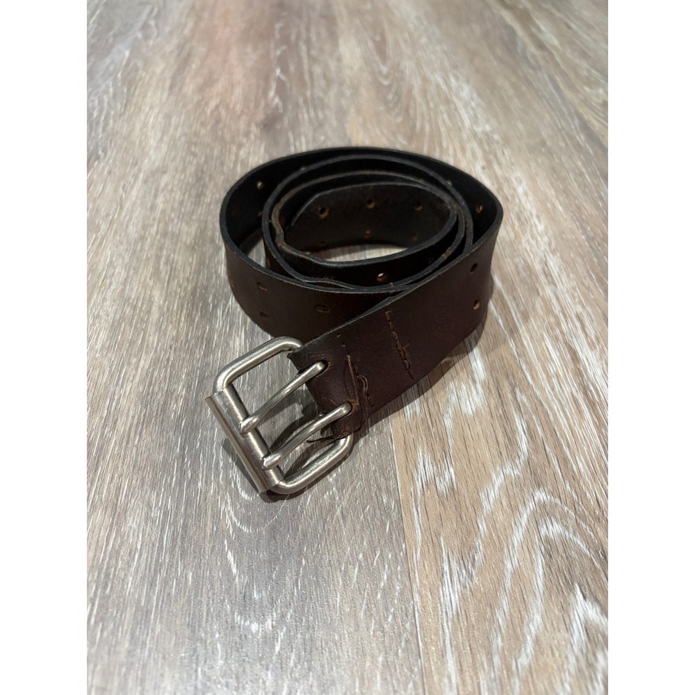 Dickies Mens Dark Brown Leather Double Prong Work Belt Size 36 Rugged Casual